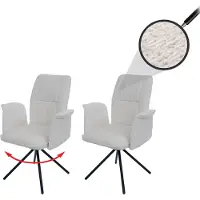 Mendler 2er-Set Esszimmerstuhl HWC-N99, drehbar Armlehne Auto-Return, Stoff/Textil Chenille (340g/m²) creme