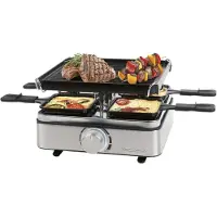 ProfiCook Raclette 4 Personen | inkl. 4 Pfännchen und 4 Holzspachtel | Wendegussplatte | Raclette 4 Pfännchen | 800W | PC RG 1301