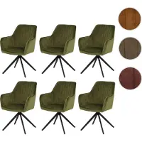 Mendler 6er-Set Esszimmerstuhl HWC-L79, Küchenstuhl Armlehne drehbar Auto-Return Samt 440g/m² Wildleder-Optik olivgrün