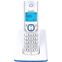 Alcatel F530, DECT-Telefon, Kabelloses Mobilteil, Freisprecheinrichtung, 50 Eintragungen, Anrufer-Identifikation, Blau, Weiß