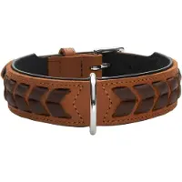 Hunter EL PASO hondenhalsband, leer, soepel, gevlochten, 55 (M), cognac/zwart