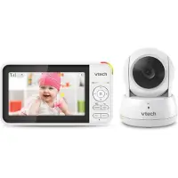 Vtech VM924 Video-Babyphone mit Kamera 5" LCD Display 31 Stunden Batterielaufzeit Nachtsicht 300 Meter Reichweite Pan-Tilt-Zoom Schlaflieder Beruhigende Klänge Temperaturesensor VM924 5" Video