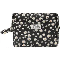 Karen - Große Kulturtasche mit gestickten Gänseblümchen - Schwarz - Large