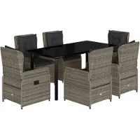 vidaXL 7-tlg. Garten-Essgruppe mit Kissen Grau Poly Rattan