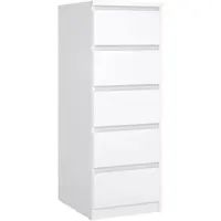 Wellhome - Schlafzimmerkommode mit 5 Schubladen in der Farbe Hochglanz-Weiß 41 x 50 x 112 cm - Sil Gloss White
