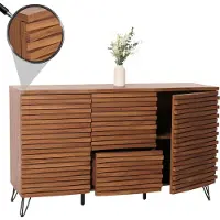Mendler Sideboard HWC-M49, Schrank Kommode Highboard, 3D-Design Staufächer, MDF Metall 85x142x44cm Walnuss-Optik