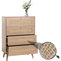 Mendler Kommode MCW-M38, Schrank Sideboard Highboard, Kubu Rattan Holz, 101x71x42cm Eiche-Optik