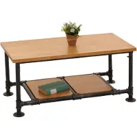Mendler Couchtisch HWC-N27, Wohnzimmertisch Tisch Sofatisch Beistelltisch, Industrial Massiv-Holz Metall 48x100x50cm natur