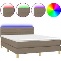 Syfax Boxspringbett mit Matratze & LED Taupe 140x190 cm Stoff