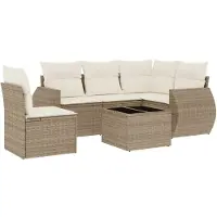 vidaXL 6-tlg. Garten-Sofagarnitur mit Kissen Beige Poly Rattan