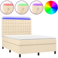 Syfax Boxspringbett mit Matratze & LED Creme 140x200 cm Stoff