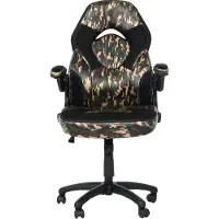 Mendler Bürostuhl HWC-K13, Drehstuhl Gamingstuhl, ergonomisch, verstellbare Armlehne, Kunstleder camouflage-schwarz