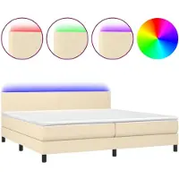 Syfax Boxspringbett mit Matratze & LED Creme 200x200 cm Stoff