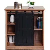 MCW Kommode MCW-K75, Schrank Regal, Schiebetüre 5 Staufächer, Holz-Optik Industrial Metall 84x80x40cm braun