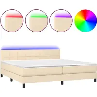 Syfax Boxspringbett mit Matratze & LED Creme 200x200 cm Stoff