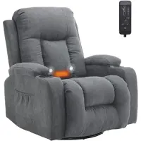 FCH 360° Drehbarer Relaxsessel Fernsehsessel , Wärmefunktion Vibration, Massage, manuell verstellbare Lehne, TV-Sessel Liegeposition , Dunkelgrau
