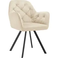 TecTake - Drehstuhl - mit Arm- und Rückenlehne - 180-Grad-Drehung - Moderner Stuhl mit Stahlbeinen - Samt - Creme