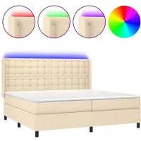 Syfax Boxspringbett mit Matratze & LED Creme 200x200 cm Stoff