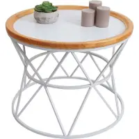Mendler Couchtisch MCW-N32, Kaffeetisch Beistelltisch Loungetisch Sofatisch Wohnzimmertisch, Metallgestell Holz Ø66cm weiß
