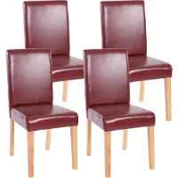 MCW 4er-Set Esszimmerstuhl Stuhl Küchenstuhl Littau Kunstleder, rot-braun, helle Beine