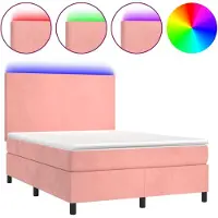 Syfax Boxspringbett mit Matratze & LED Rosa 140x190 cm Samt