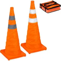 Relaxdays Pylonen, 2er Set, faltbar, Reflektor-Streifen, Leitkegel mit Tasche, HxBxT: 70 x 29 x 29 cm, Faltkegel, orange