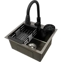 StarTech.com Küchenspüle - Einzelbecken - 45×40 cm - Rechteckig - Aufsatzmontage - Edelstahl 201 - Mit Kupferarmatur - Schwarz