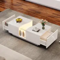 STILVORA Moderner LED-Couchtisch mit 2 Schubladen,Hochglanz-Wohnzimmertisch mit LED-Licht Sofatisch mit Acrylplatte;für Wohnzimmer, Schlafzimmer