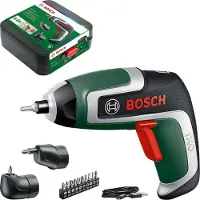 Bosch Akku-Schrauber "IXO 7" Set, 10-tlg. Bit-Set, Winkelaufsatz, Exzenteraufsatz, Aufbewahrungsbox