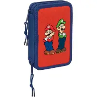 Super Mario Gefülltes Dreifach-Federmäppchen 37 Teile, Navy