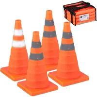 Relaxdays Pylonen groß, 4er Set Leitkegel faltbar, Reflektor-Streifen, Faltkegel, HBT 45 x 24,5 x 24,5 cm, orange/silber