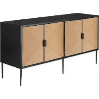 TecTake Sideboard Juna im Boho-Stil, Holzkorpus mit Fronten in Jute-Optik 150 x 47 x 77 cm, höhenverstellbare Füße