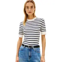 Tommy Hilfiger Co Jersey Fine Pullover Ivory Petal/dark N Navy Stp Größe: XS | Pullover Outlet | Damen | Weiß