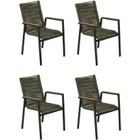 Gardissimo HELENA 4x Alu Stapelsessel mit Rope Bespannung & Teak-Armlehnen grün