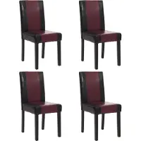 MCW 4er-Set Esszimmerstuhl Stuhl Küchenstuhl Littau Kunstleder, schwarz-rot, dunkle Beine
