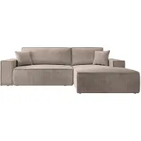 Selsey Ecksofa Farese mit Schlaffunktion und Bettkasten, Ottomane rechts, Cordbezug in Beige