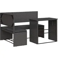 vidaXL Gartensofa in L-Form mit Tisch und Kissen Schwarz Poly Rattan
