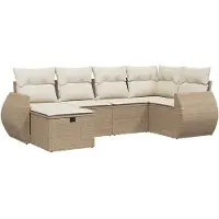 vidaXL 6-tlg. Garten-Sofagarnitur mit Kissen Beige Poly Rattan