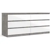 Ebuy24 Nada Kommode breit mit 6 Schubladen, beton Nachbildung,weiss hochglanz.