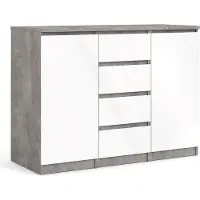 Ebuy24 Nada Sideboard 2 Türen und 4 Schubladen, beton Nachbildung,weiss hochglanz.