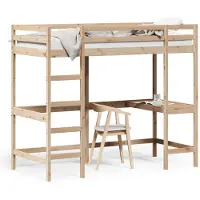 vidaXL Hochbett mit Schreibtisch 90x200 cm Massivholz Kiefer