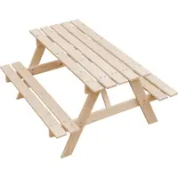 Timbela M018-1 Kindersitzgarnitur aus naturholz- H50 x 90 x 90 cm Stabile Kinderpicknickbank - Kindermöbel für drinnen und draußen
