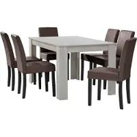 En.casa [] Esstisch Eiche weiß mit 6 Stühlen braun Kunstleder gepolstert 140x90 Essgruppe Esszimmer