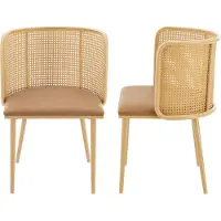 En.casa Esszimmerstuhl ’Flen’ 2er Set gepolstert Metallbeine Braun / Holzoptik