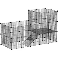 PawHut Kleintiergehege Stahl Kunststoff Schwarz 140L x 70B x 105H cm