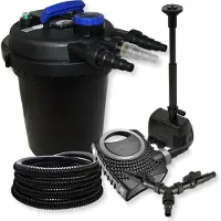 SunSun Komplettset: CPF-250 Teichdruckfilter bis 10000L Teich mit 11W Teichklärer, NEO10000 Teichpumpe 10000l/h 80W, 25m Teichschlauch 25 mm (1"), HJ-943 ECO Springbrunnenpumpe 800l/h 16W, Y-Verteiler
