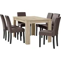 En.casa [] Esstisch Eiche hell mit 6 Stühlen braun Kunstleder gepolstert 140x90 Essgruppe Esszimmer
