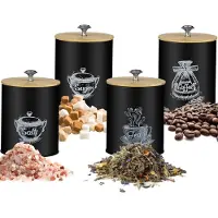 BundiGlassware Vorratsdosen Set Kaffeedose Teedose Zuckerdose Salzbehälter mit Deckel Groß Rund Luftdicht Stahl Schwarz 24578