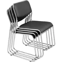 Pro-Tec Konferenzstuhl 4er Set stapelbar ergonomisch Metall mit Kunstlederbezug Schwarz