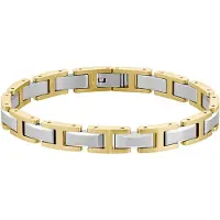HUGO Gliederarmband "NOLAN", edelstahlfarben, gelbgoldfarben, Armbänder, Herren, 19cm, Edelstahl, Gliederarmband